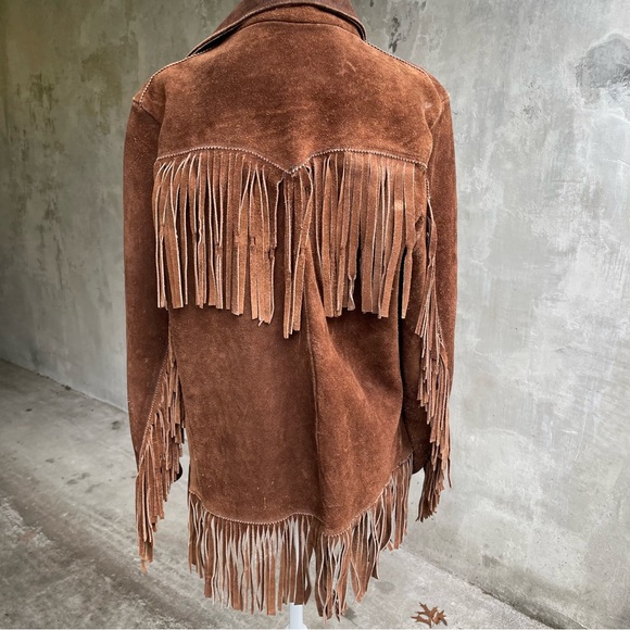 Vintage 70s Brown Suede Western Fringe Jacket - Picture 4 of 11